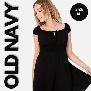 Old Navy Waist Defined Smocked Black Mini Dress Size M